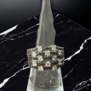 Signed FE 925 CZ Sterling Silver with Clear & Black Cubic Zirconia Ring Size 6